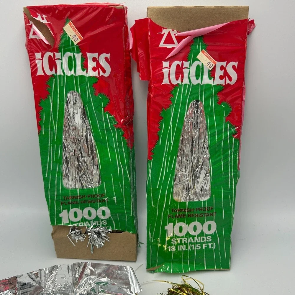 Vintage Christmas 80s Icicles Tinsel Tree Silver Gold 18
